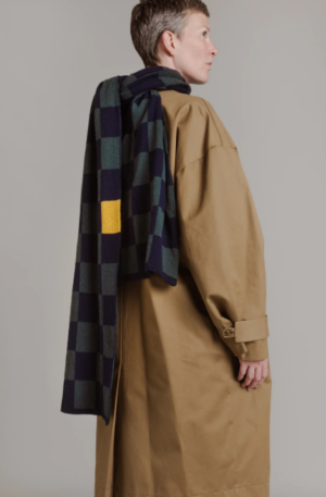 Alternative view of Patched 3 scarf - indigo blue, forest green, ocher details - Wolvis