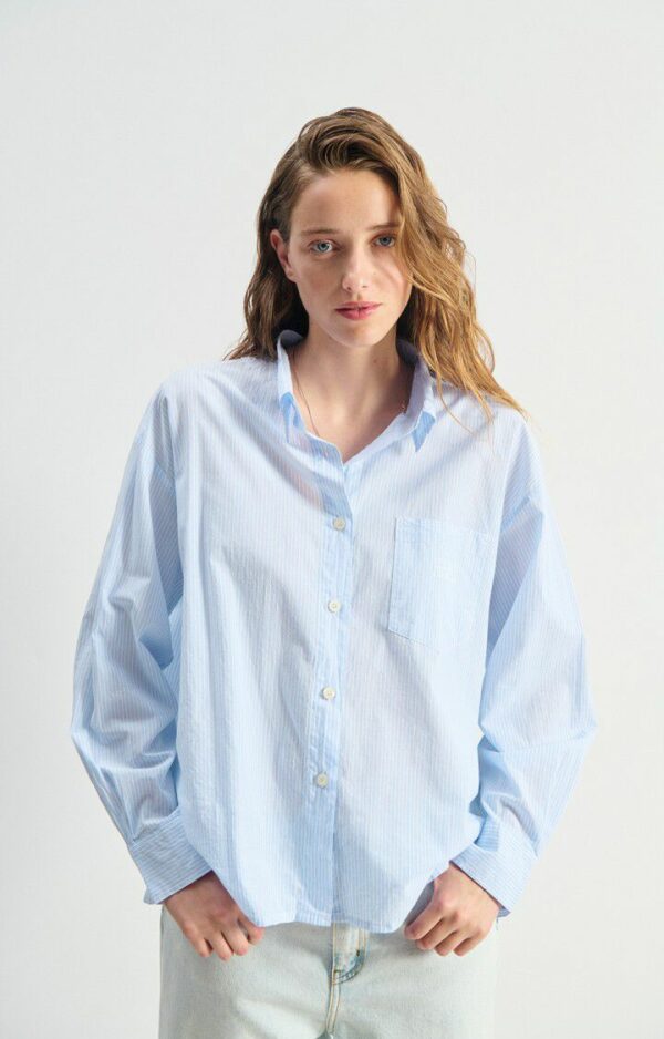ELU06AH Blouse Eluabird | Blauw Gestreept - American Vintage - Afbeelding 3