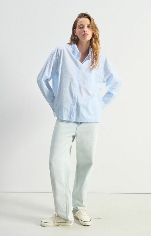 ELU06AH Blouse Eluabird | Blauw Gestreept - American Vintage - Afbeelding 6
