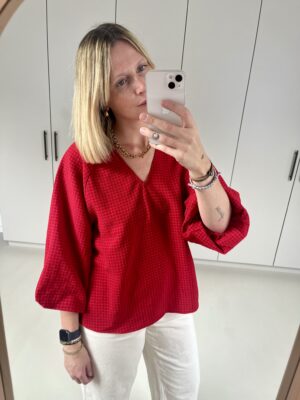 Alternative view of SLFAmida 3/4 V-Neck Top | Red Checks - Selected Femme