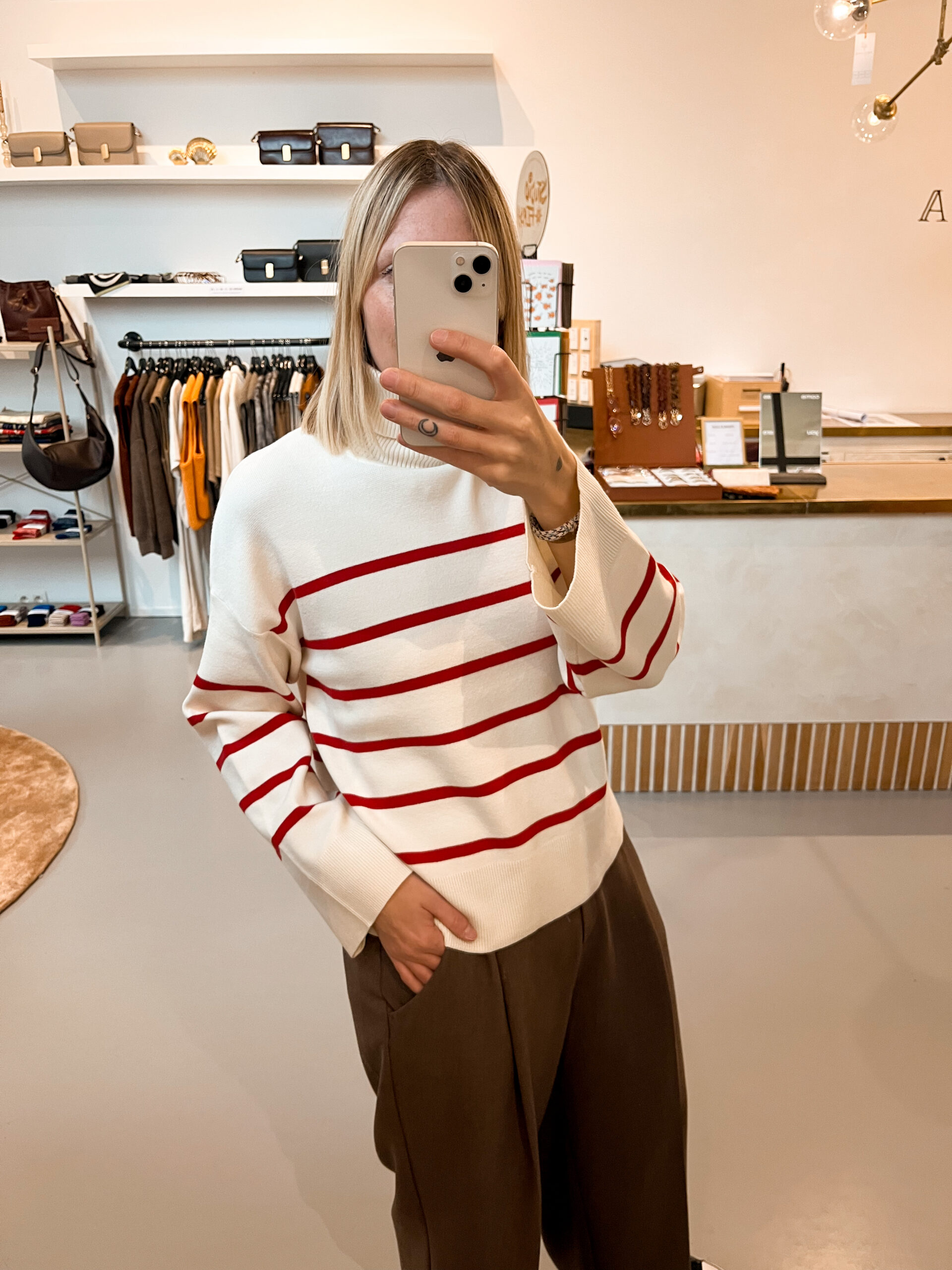 SLFKamma Knit Roll Neck | Birch/Red - Selected Femme - Afbeelding 2