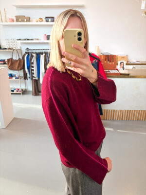 YASEmilia Wool Knit Pullover | Port Royale/Pink Contrast - Y.A.S
