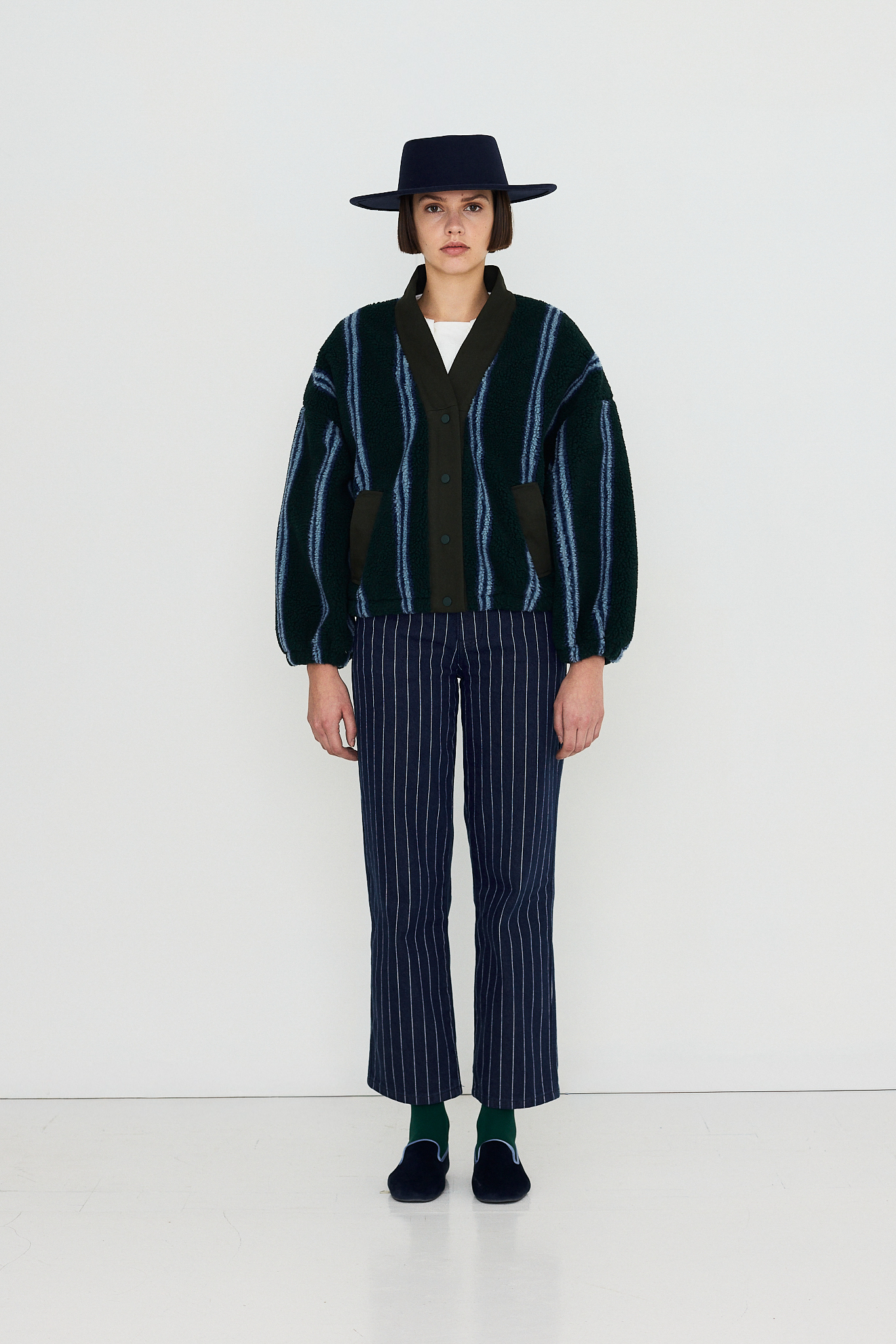 Sherpa Jacket V-Neck | Green/Blue - The Tiny Big Sister - Afbeelding 2