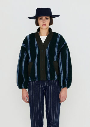 Sherpa Jacket V-Neck | Green/Blue - The Tiny Big Sister