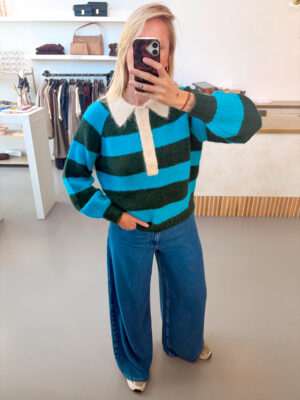 Alternative view of Frank Striped Polo | Turquoise - The Tiny Big Sister