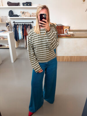 Alternative view of OOLONG Adult T-Shirt | Striped Green/Ecru - Poudre Organic