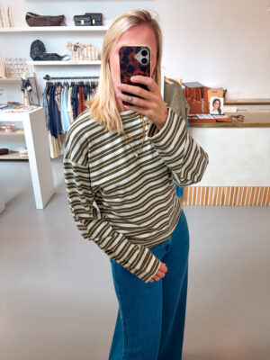 OOLONG Adult T-Shirt | Striped Green/Ecru - Poudre Organic