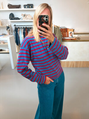 OOLONG Adult T-Shirt | Striped Red/Blue - Poudre Organic